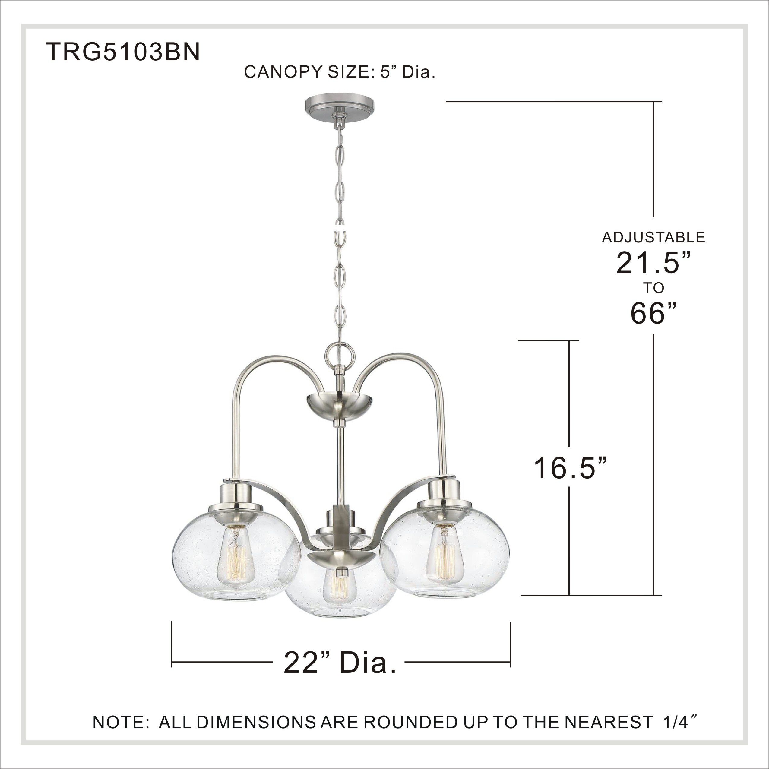 Trilogy 3 Light 22 inch Brushed Nickel Dinette Chandelier Ceiling Light
