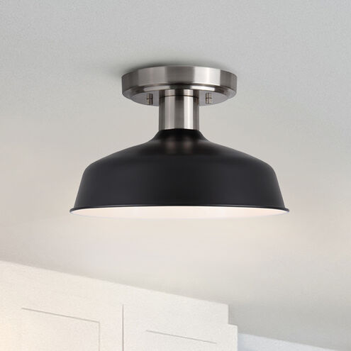 Bello 1 Light 10 inch Brushed Nickel/Matte Black Semi Flush Ceiling Light