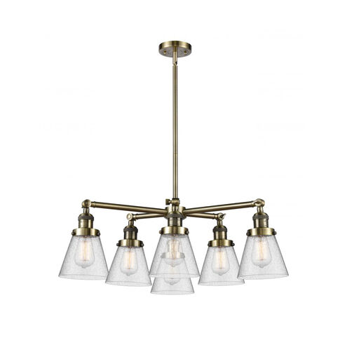 Franklin Restoration Small Cone 6 Light 30 inch Antique Brass Chandelier Ceiling Light in Incandescent, Matte White Glass, Franklin Restoration