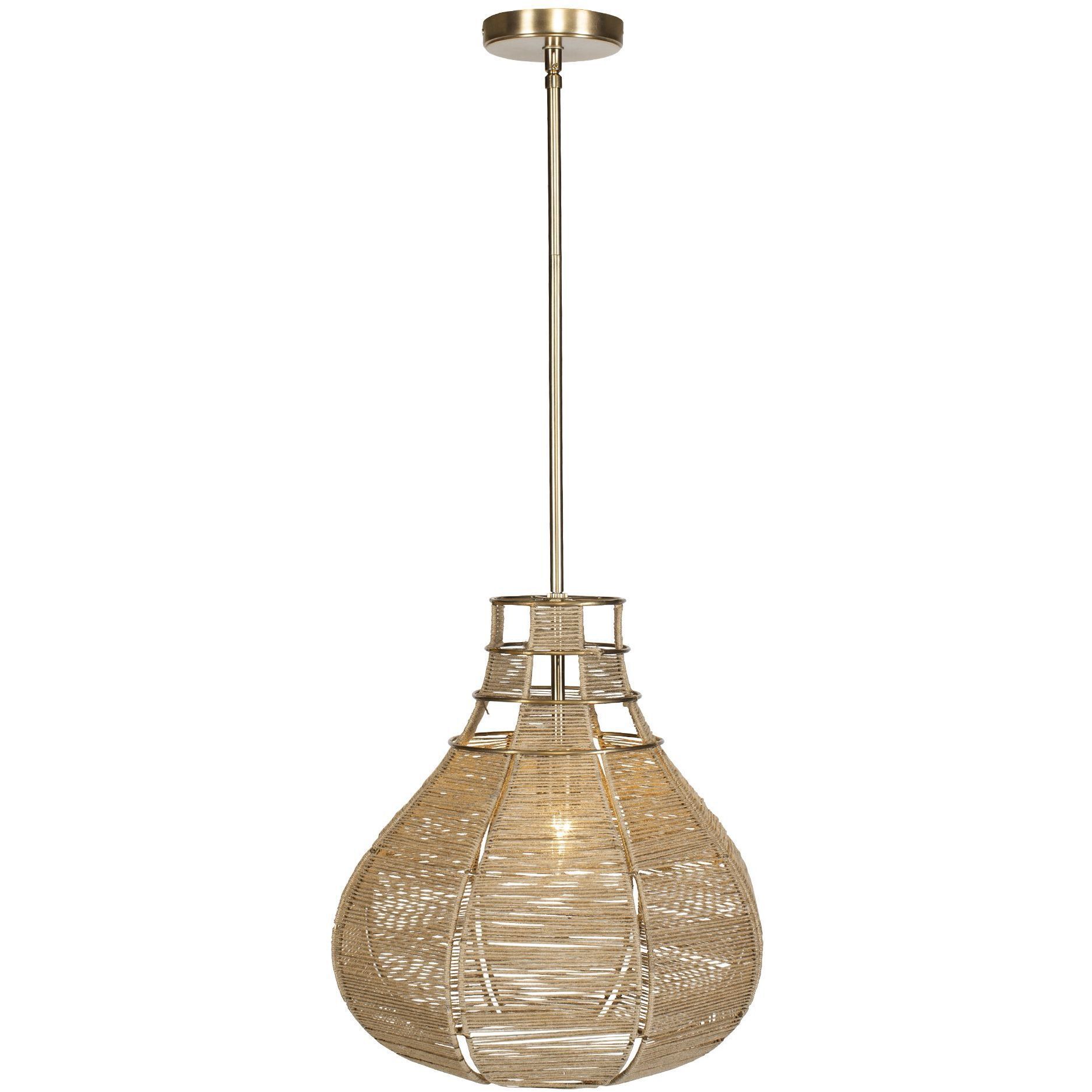 Hestia 1 Light 16 inch Natural Beige Rope and Antique Brass Pendant Ceiling Light