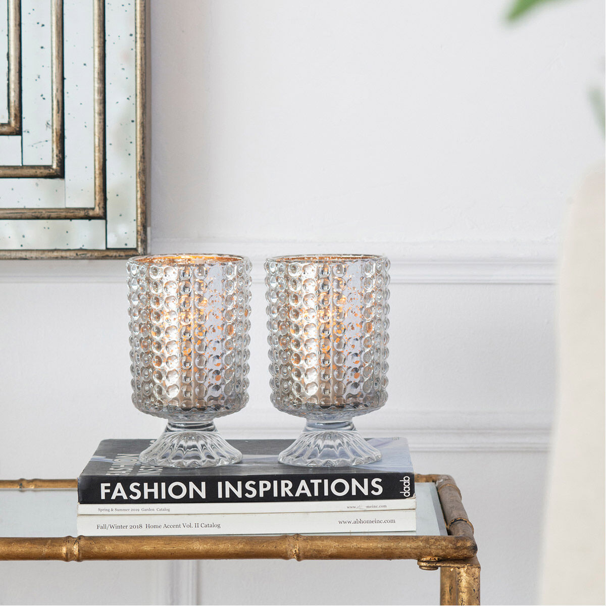 Hobnail Glass Hurricane 7 X 4.1 inch Candleholder, Set of 2