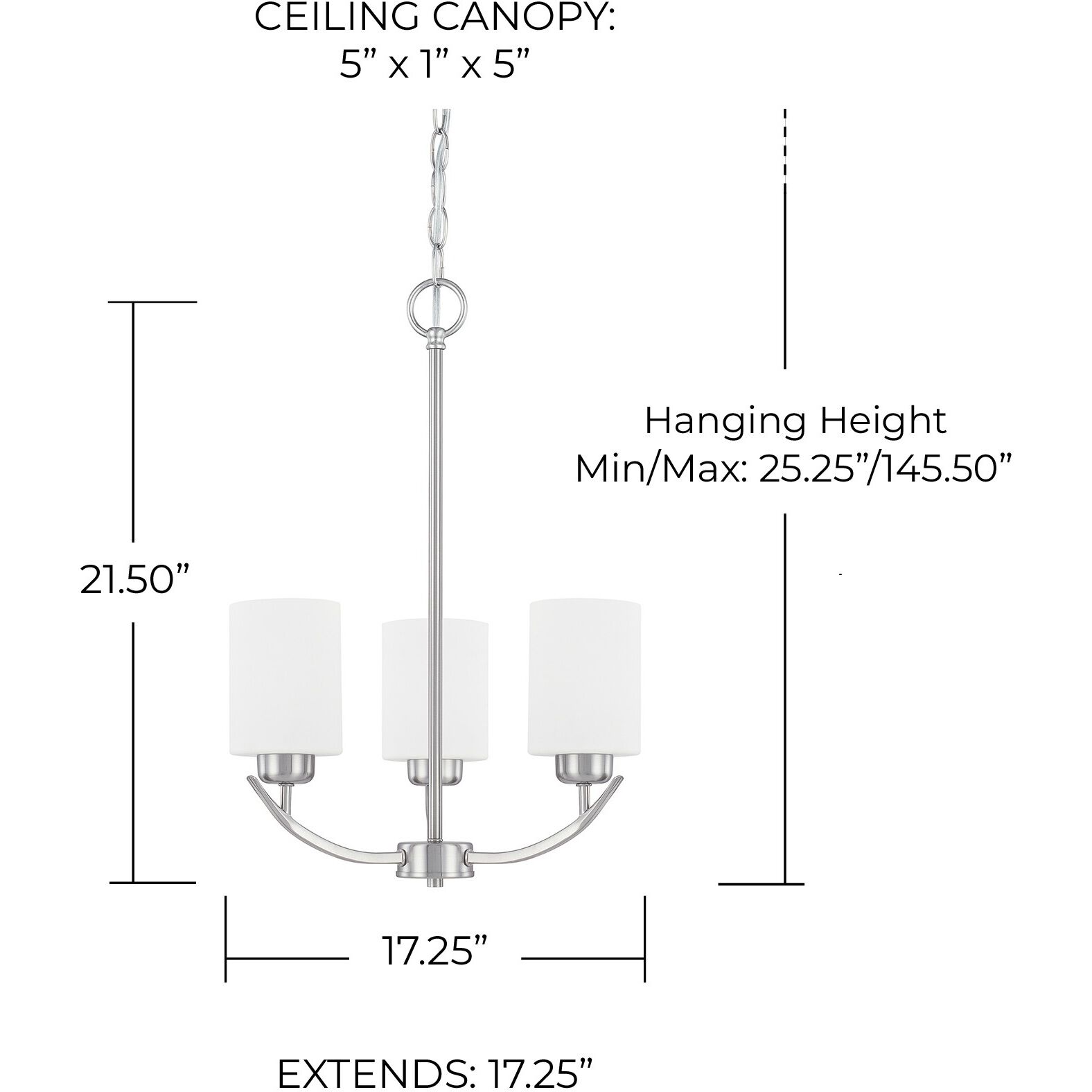 Dixon 3 Light 17 inch Brushed Nickel Chandelier Ceiling Light