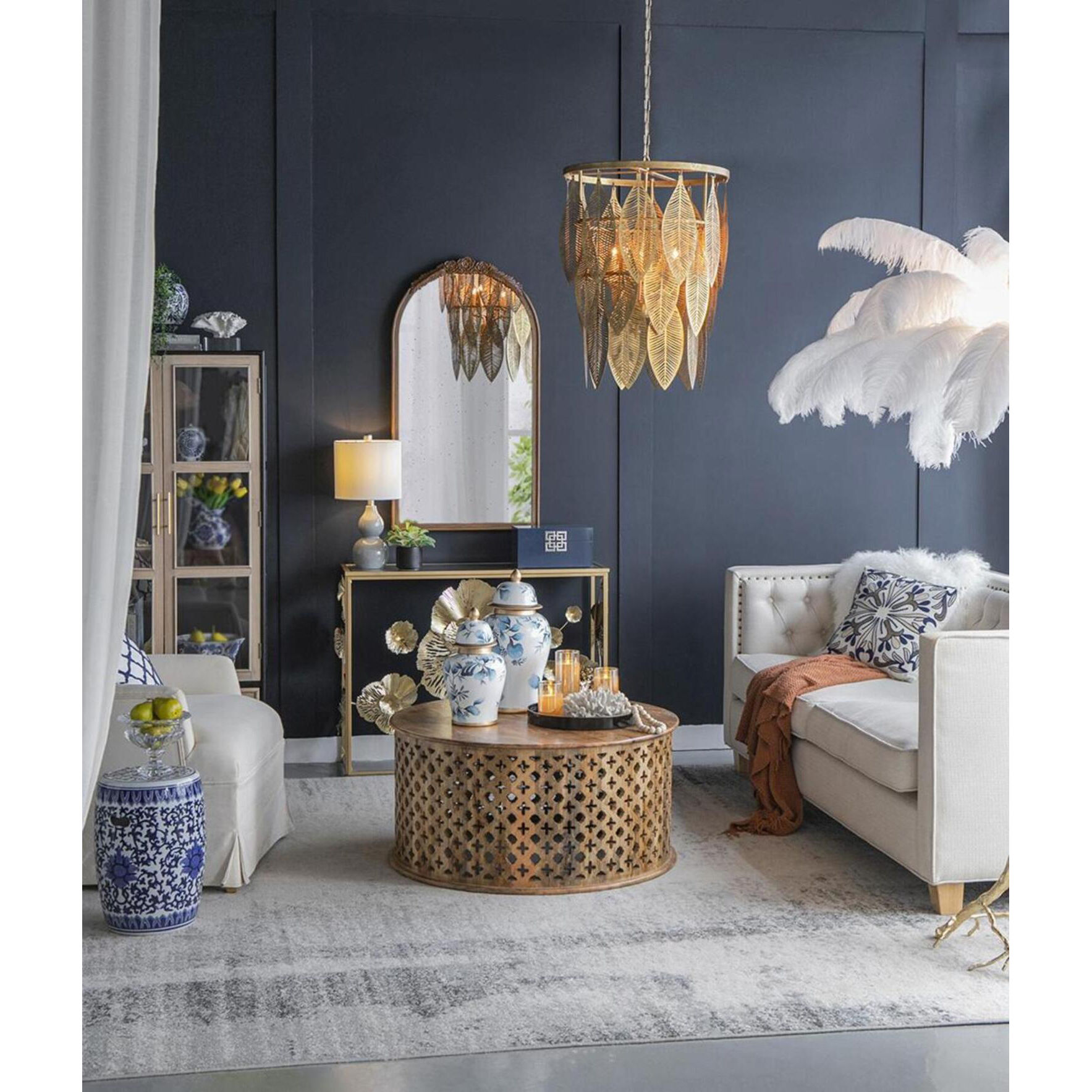 Garden 15.9 inch Blue and White Stool