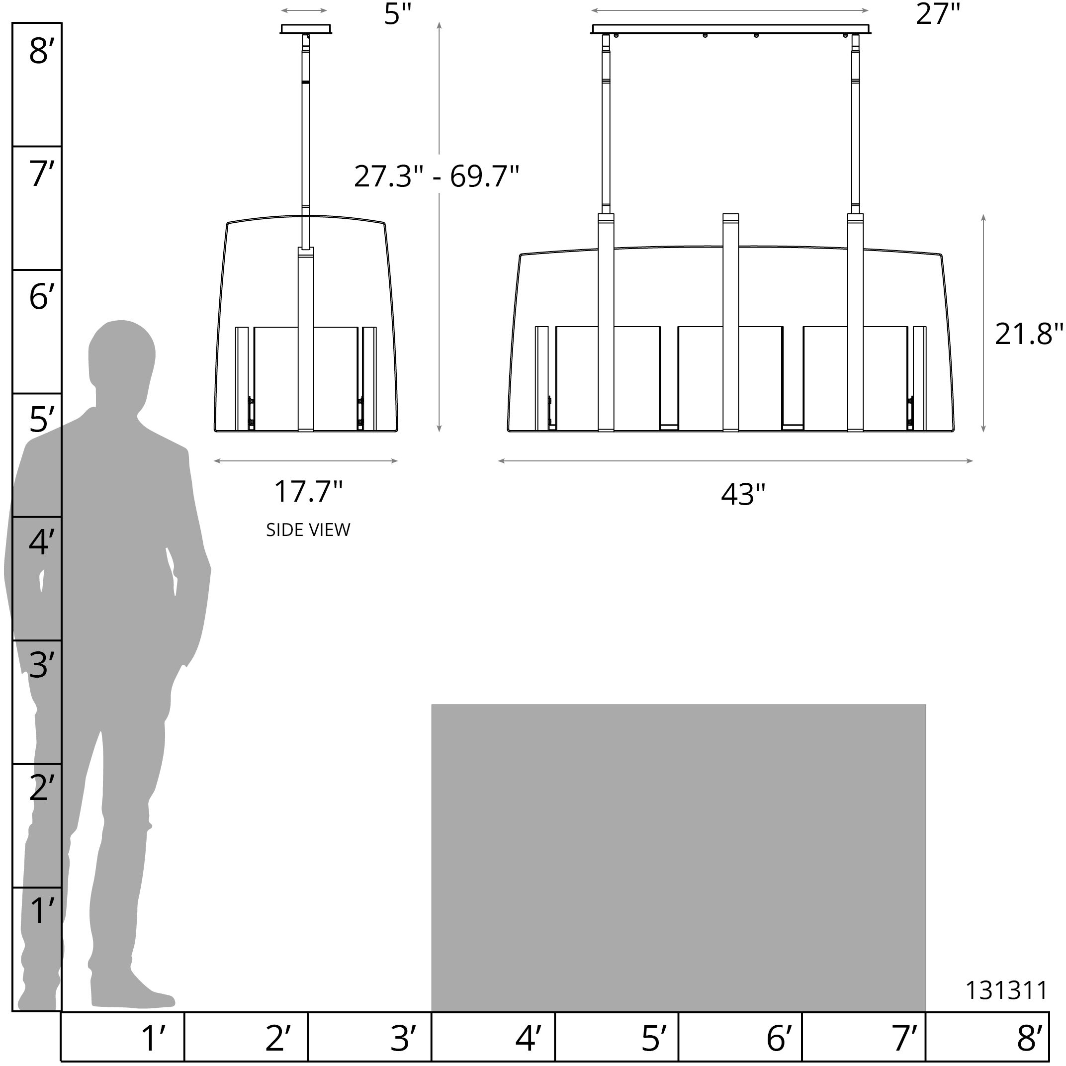 Arc 8 Light 43 inch Dark Smoke Linear Pendant Ceiling Light