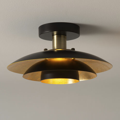 Rancho Mirage LED 12 inch Matte Black and Weathered Brass Flush Mount Ceiling Light