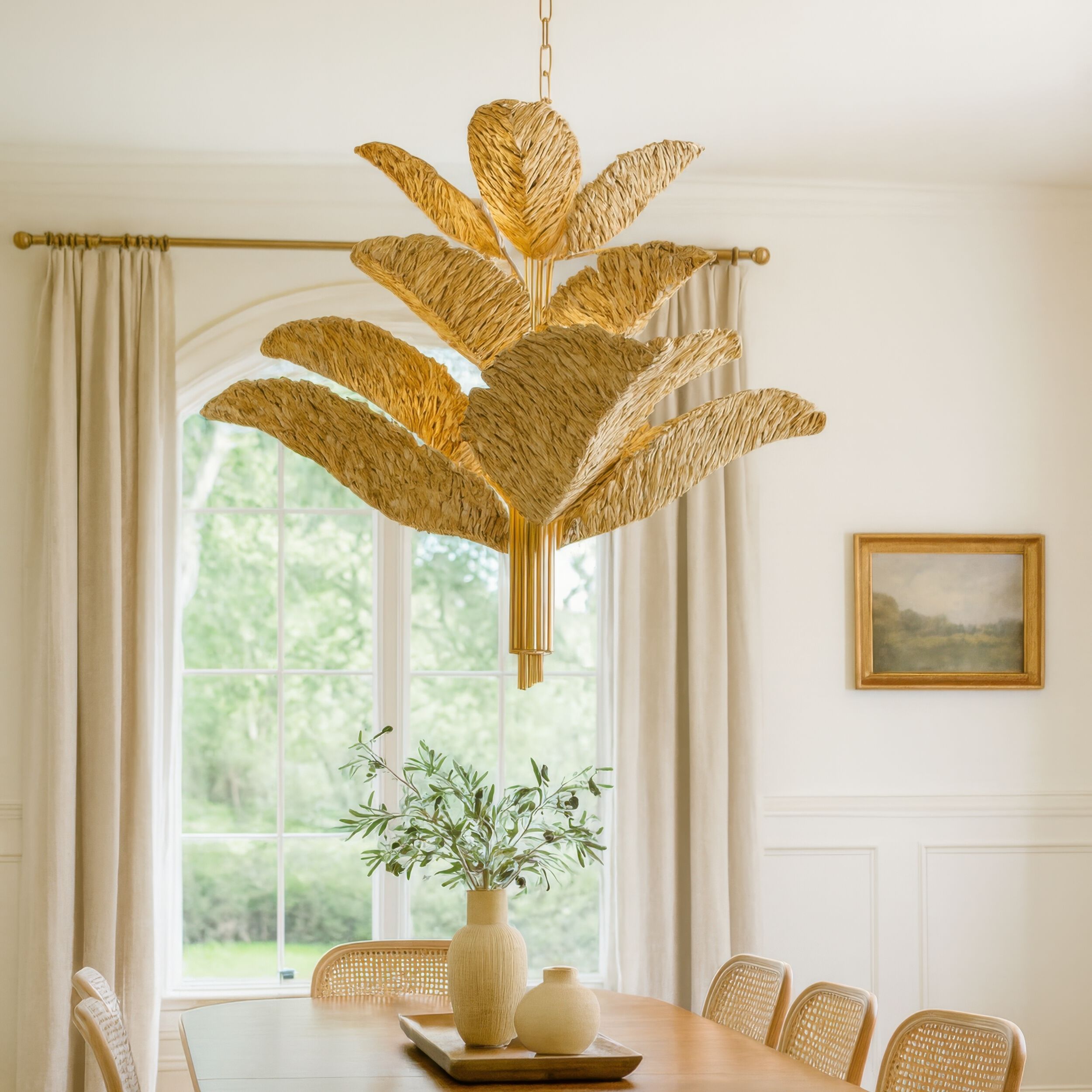 Banana Leaf 12 Light 44.25 inch French Gold with Natural Seagrass Chandelier Ceiling Light