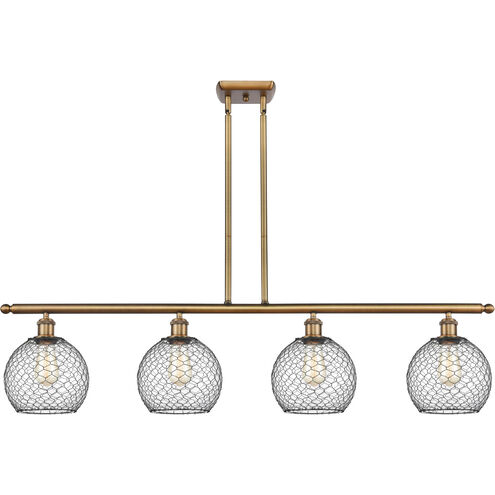 Ballston Farmhouse Chicken Wire 4 Light 48 inch Brushed Brass Island Light Ceiling Light, Ballston