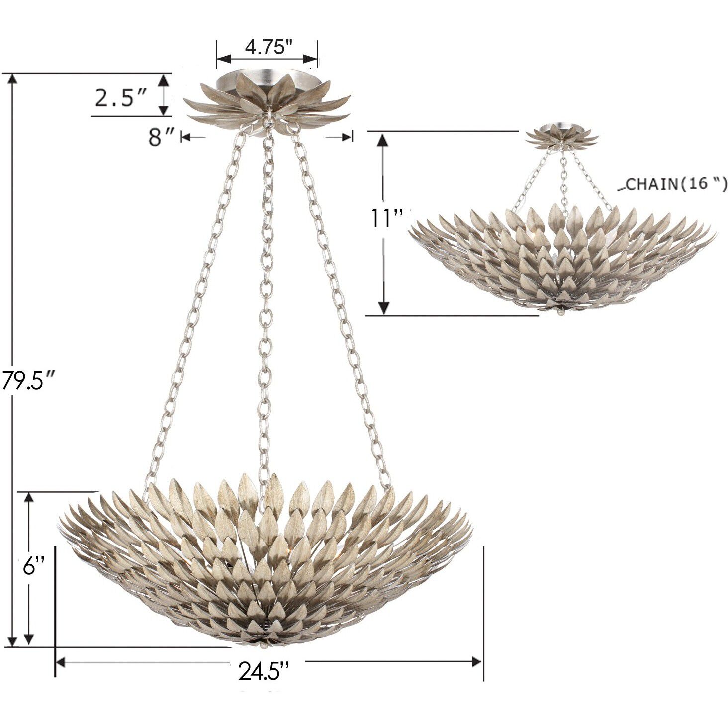 Broche 6 Light 24.5 inch Antique Silver Chandelier Ceiling Light