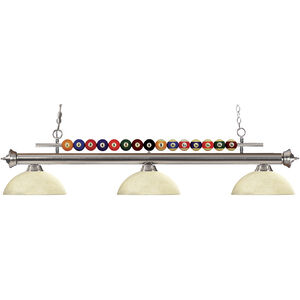 Shark 3 Light 58 inch Brushed Nickel Billiard Ceiling Light in Dome Golden Mottle Glass