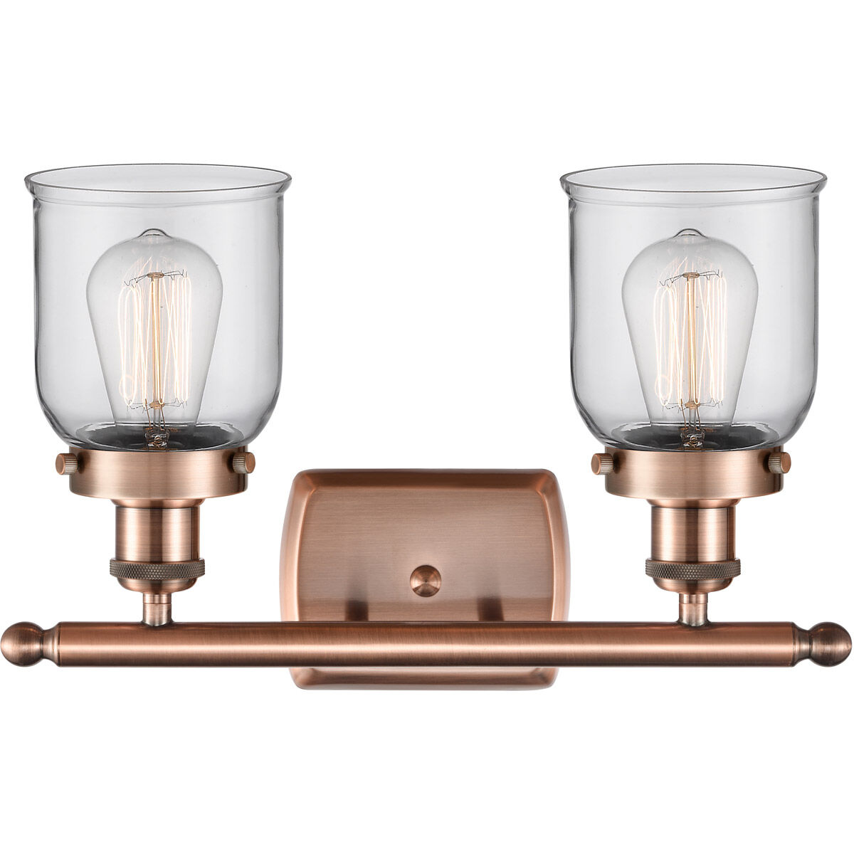Ballston Small Bell 2 Light 16 inch Antique Copper Bath Vanity Light Wall Light in Clear Glass