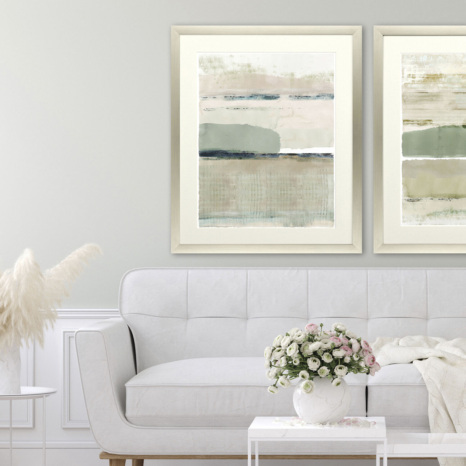 Miles Away Green and Beige and Neutral and Pink Framed Art