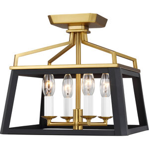 C&M by Chapman & Myers Carlow 4 Light 12 inch Midnight Black Flush Mount Ceiling Light in Midnight Black / Burnished Brass