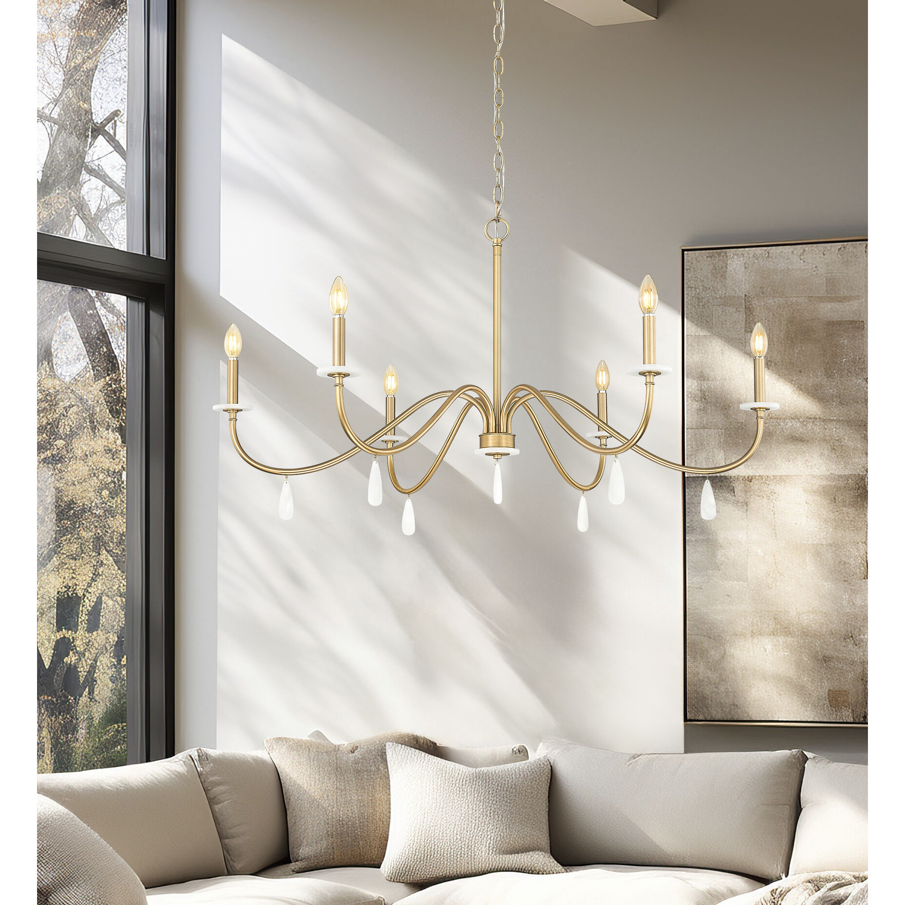 Toussant 6 Light 45 inch Modern Gold Chandelier Ceiling Light