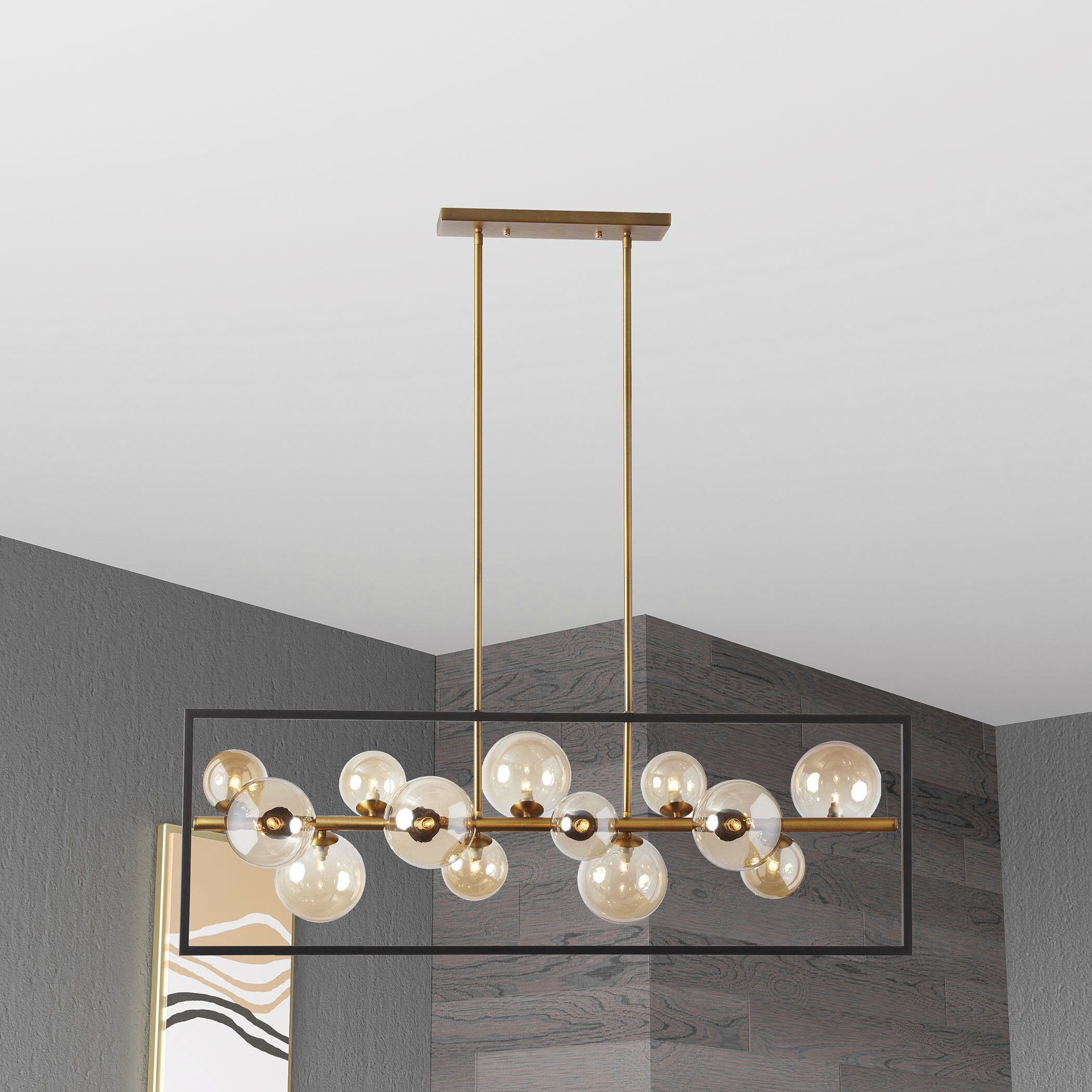 Glasgow 13 Light 42 inch Matte Black with Vintage Bronze Horizontal Pendant Ceiling Light