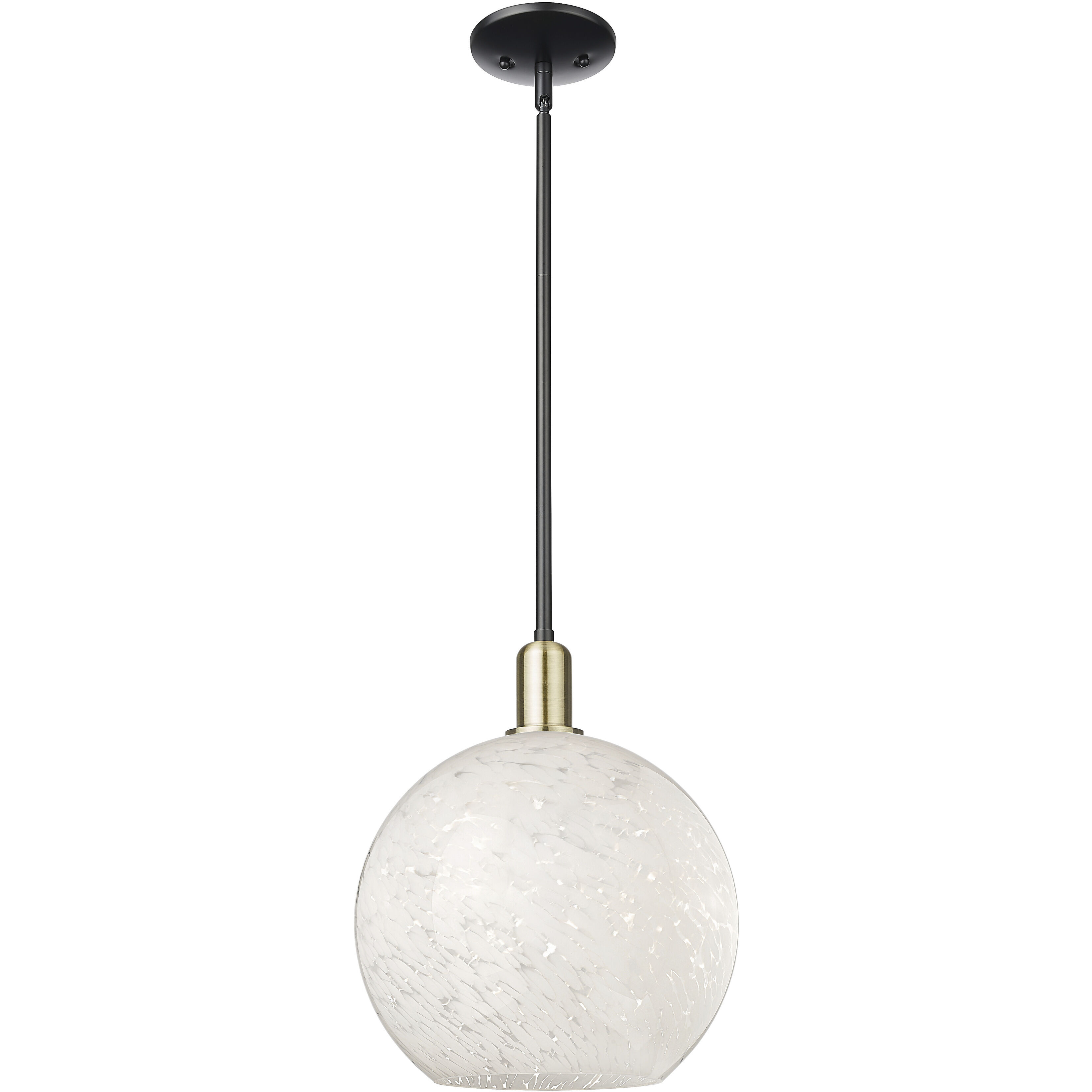 Arcadia White Mouchette 1 Light 12 inch Black Antique Brass Mini Pendant Ceiling Light