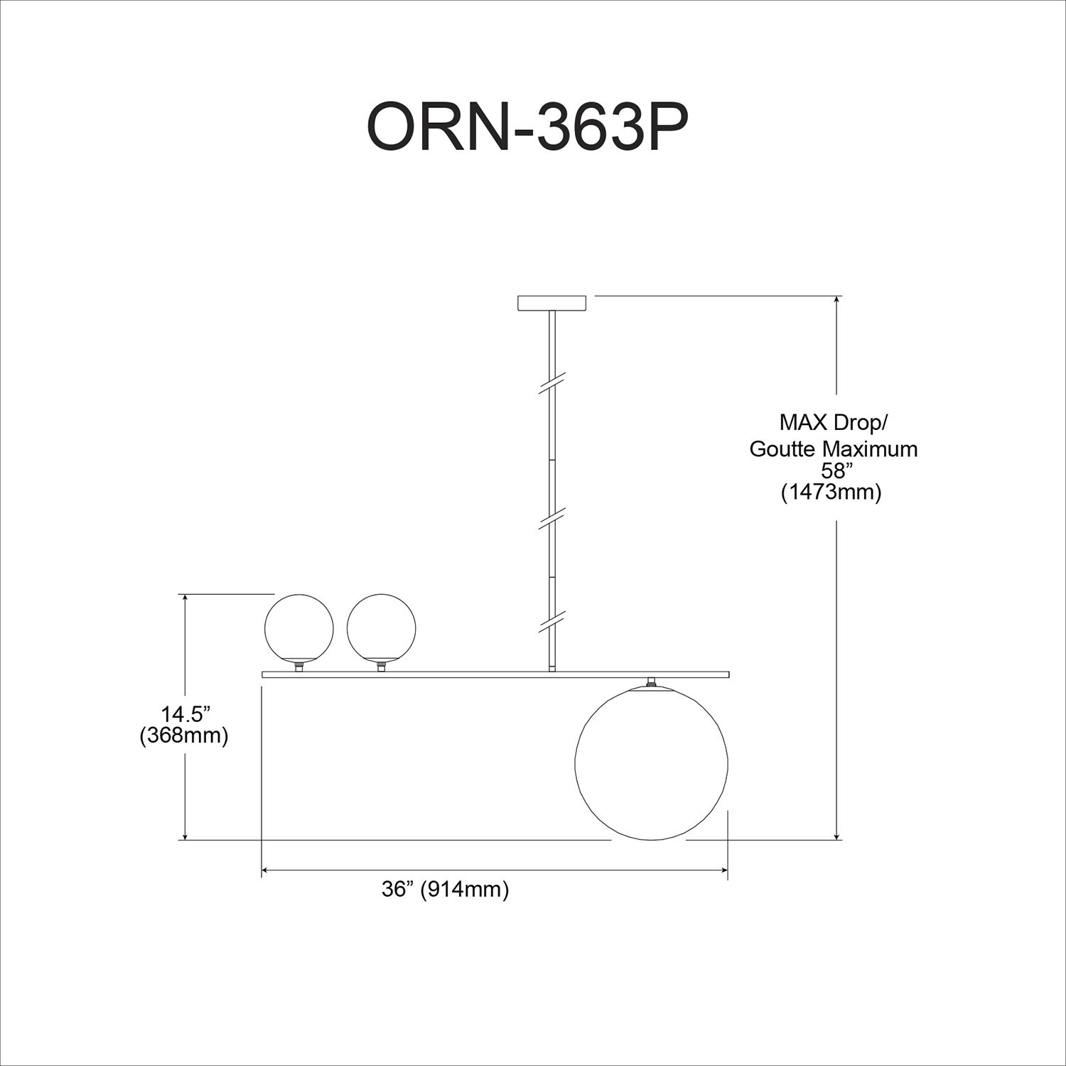 Orion 3 Light 36 inch Matte Black Pendant Ceiling Light