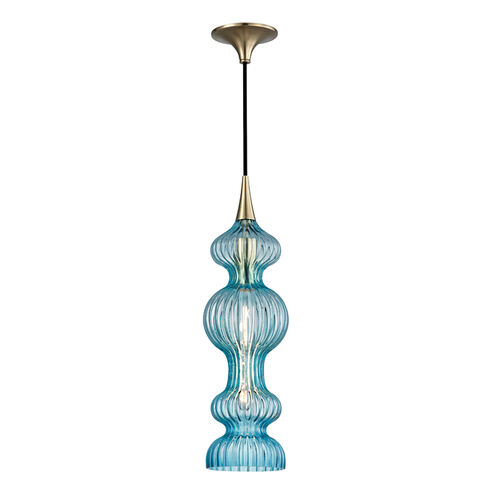 Pomfret 1 Light 6 inch Aged Brass Pendant Ceiling Light in Blue Glass