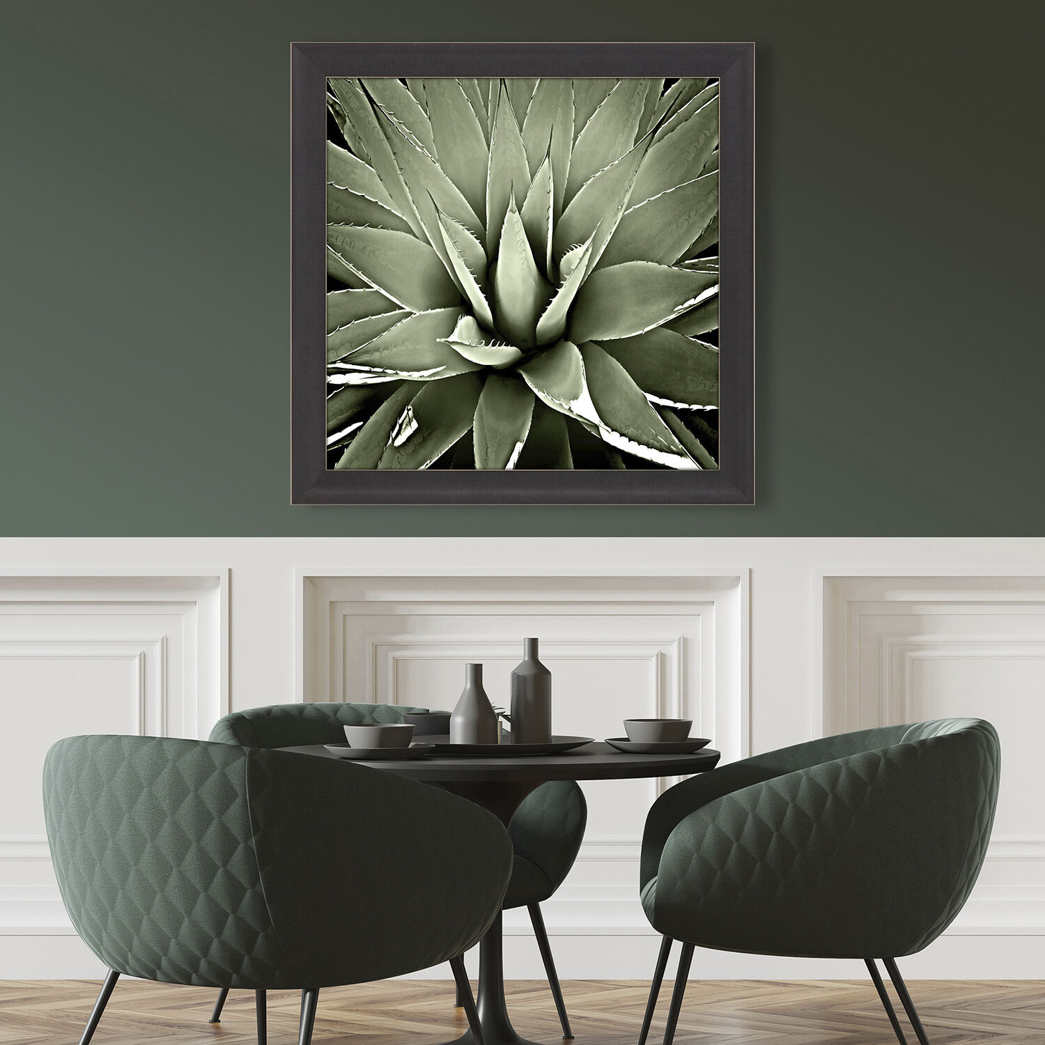 Green Succulent Green and Black and Neutral Framed Art