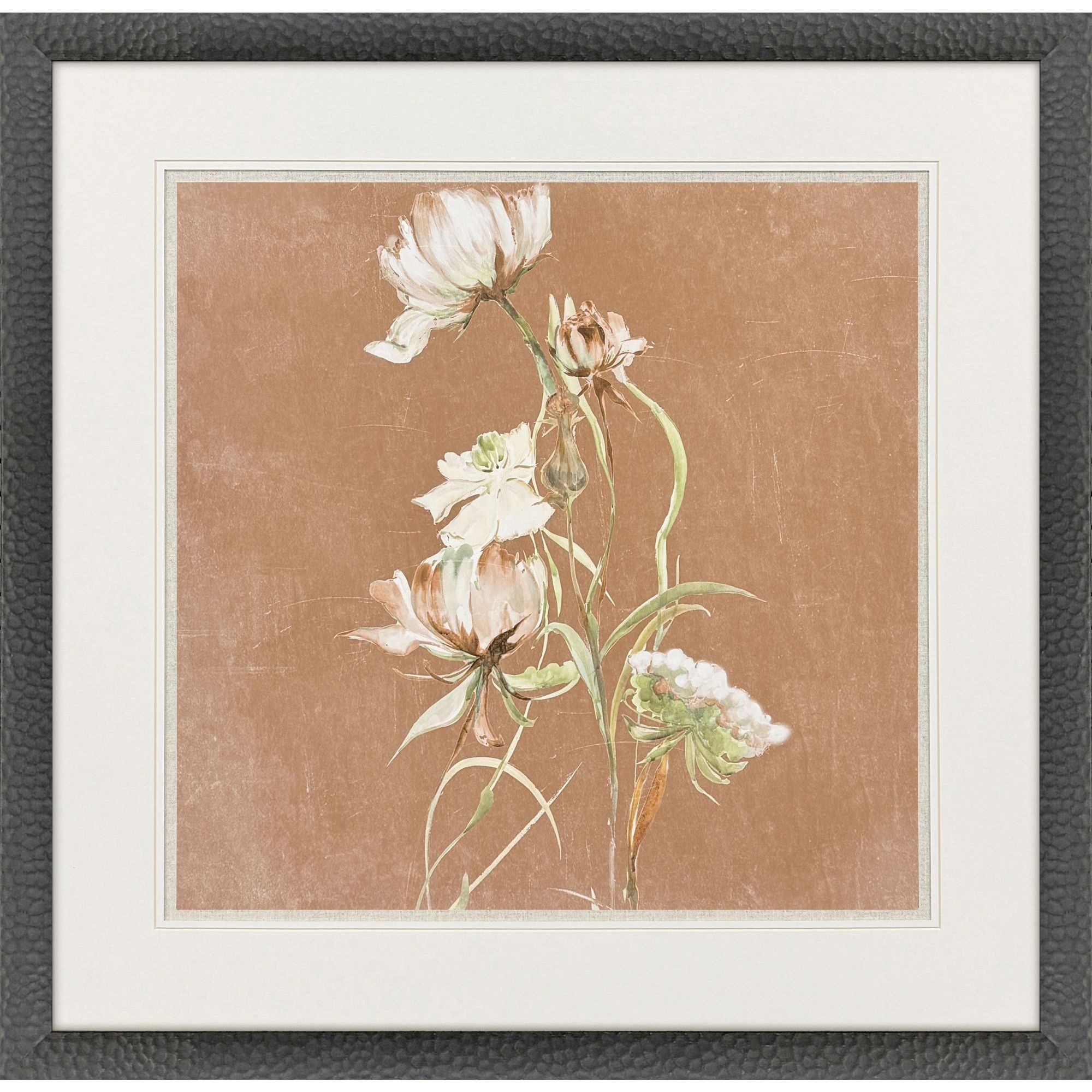 Wildflowers I, II & III White and Brown and Green and Rust Framed Art