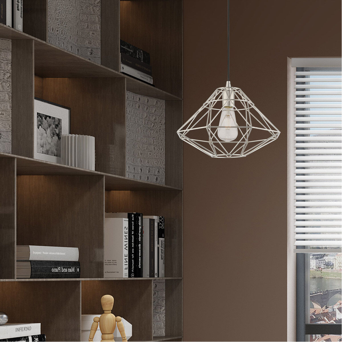 Geometric 1 Light 14 inch Brushed Nickel Mini Pendant Ceiling Light