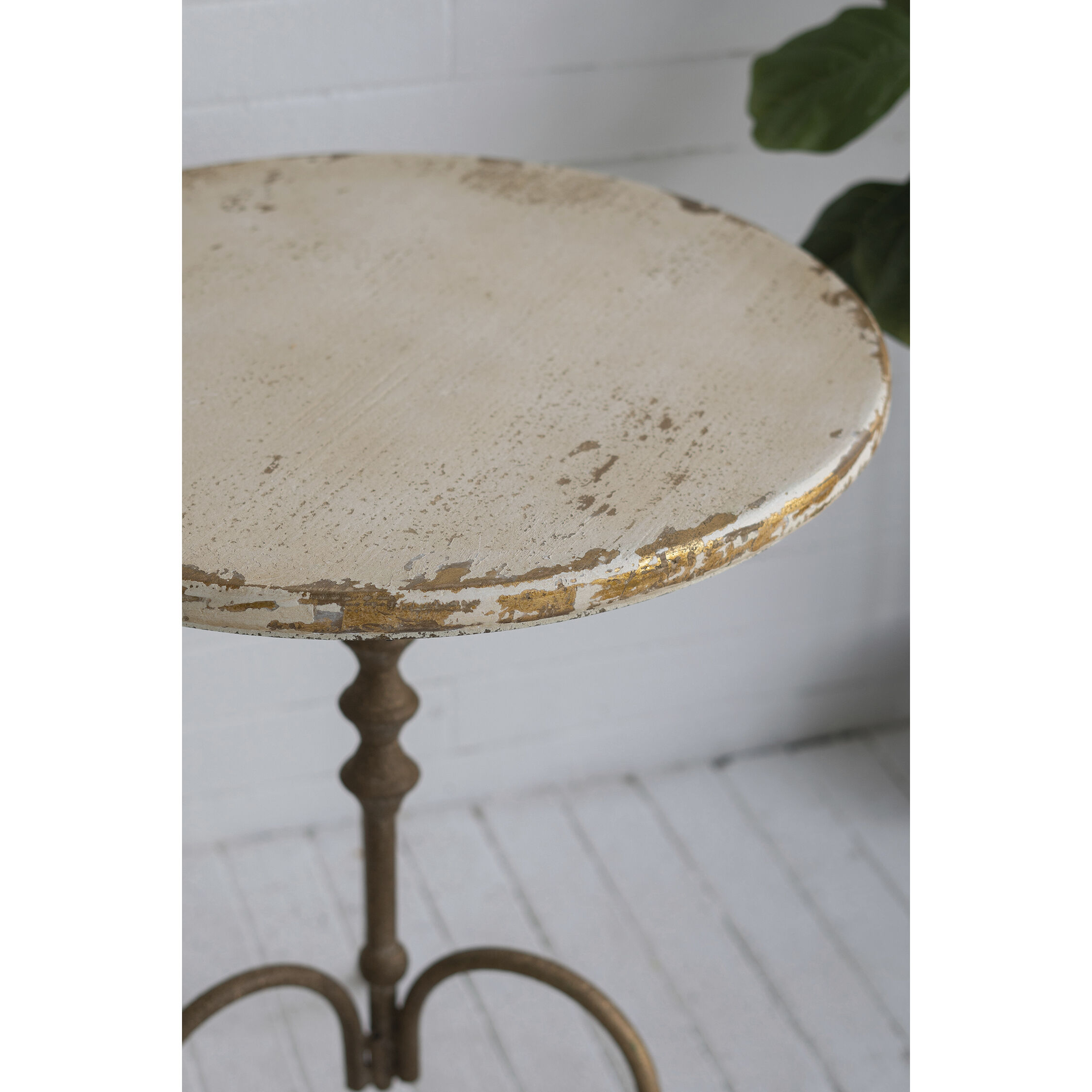 Anita 27.6 X 23.6 inch Distressed White/Gold/Bronze Side Table