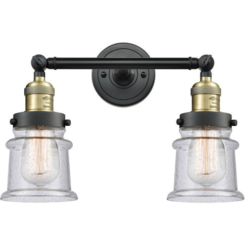 Franklin Restoration Small Canton 2 Light 6 inch Black Antique Brass Bath Vanity Light Wall Light in Seedy Glass, Franklin Restoration