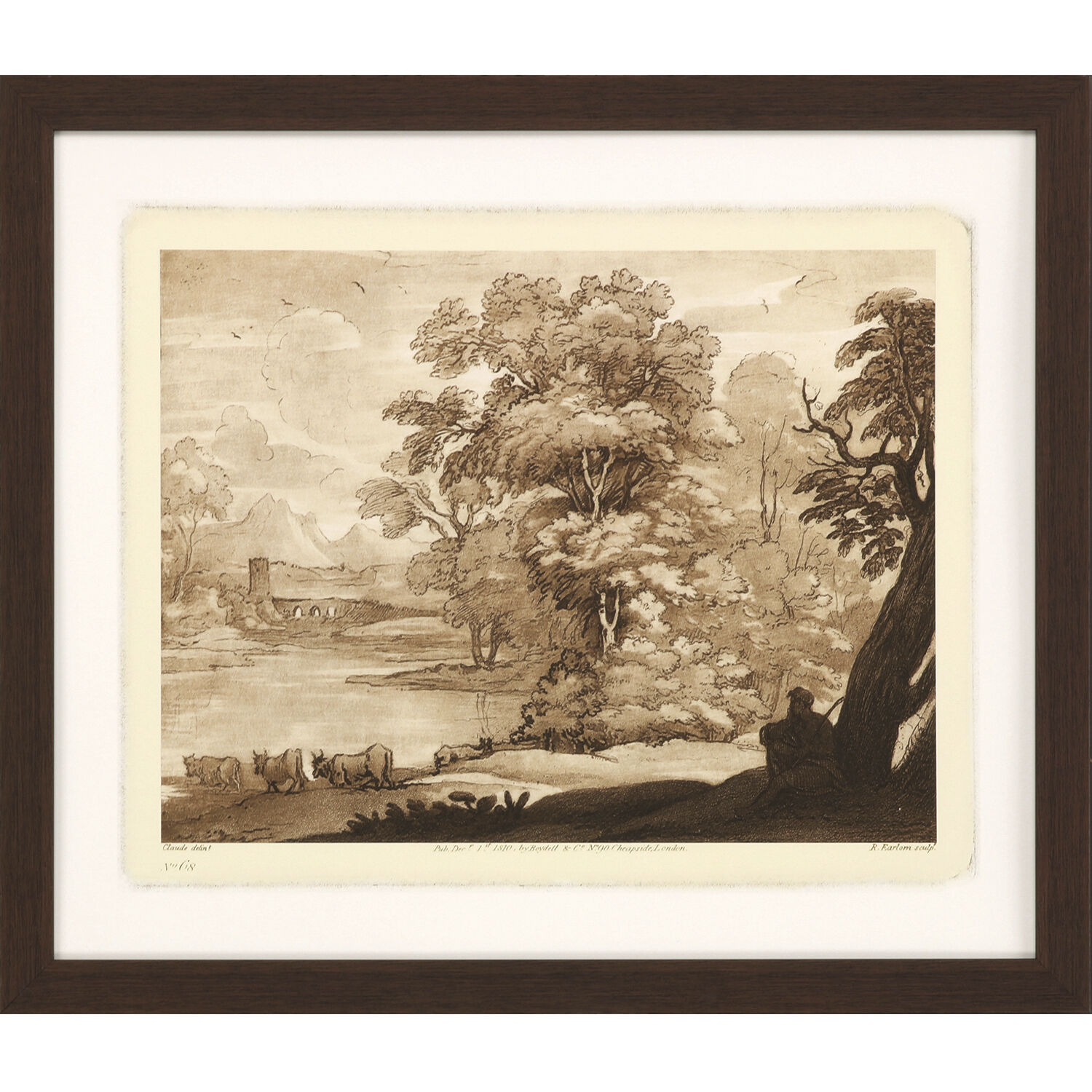 Pastoral Landscape Sepia and Brown Framed Art