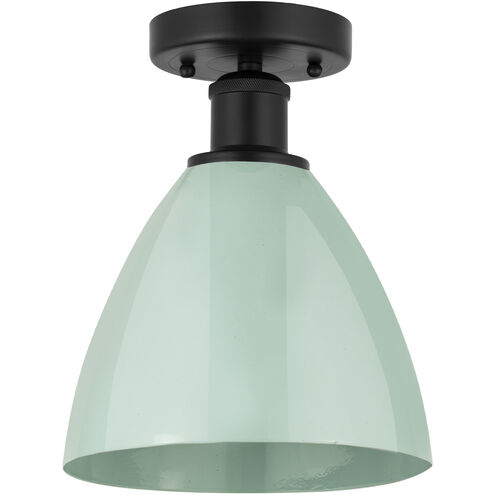 Edison Plymouth Dome 1 Light 8 inch Matte Black Semi-Flush Mount Ceiling Light in Seafoam