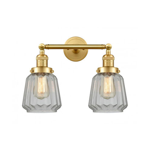 Franklin Restoration Chatham 2 Light 16 inch Satin Gold Bath Vanity Light Wall Light in Clear Glass, Franklin Restoration