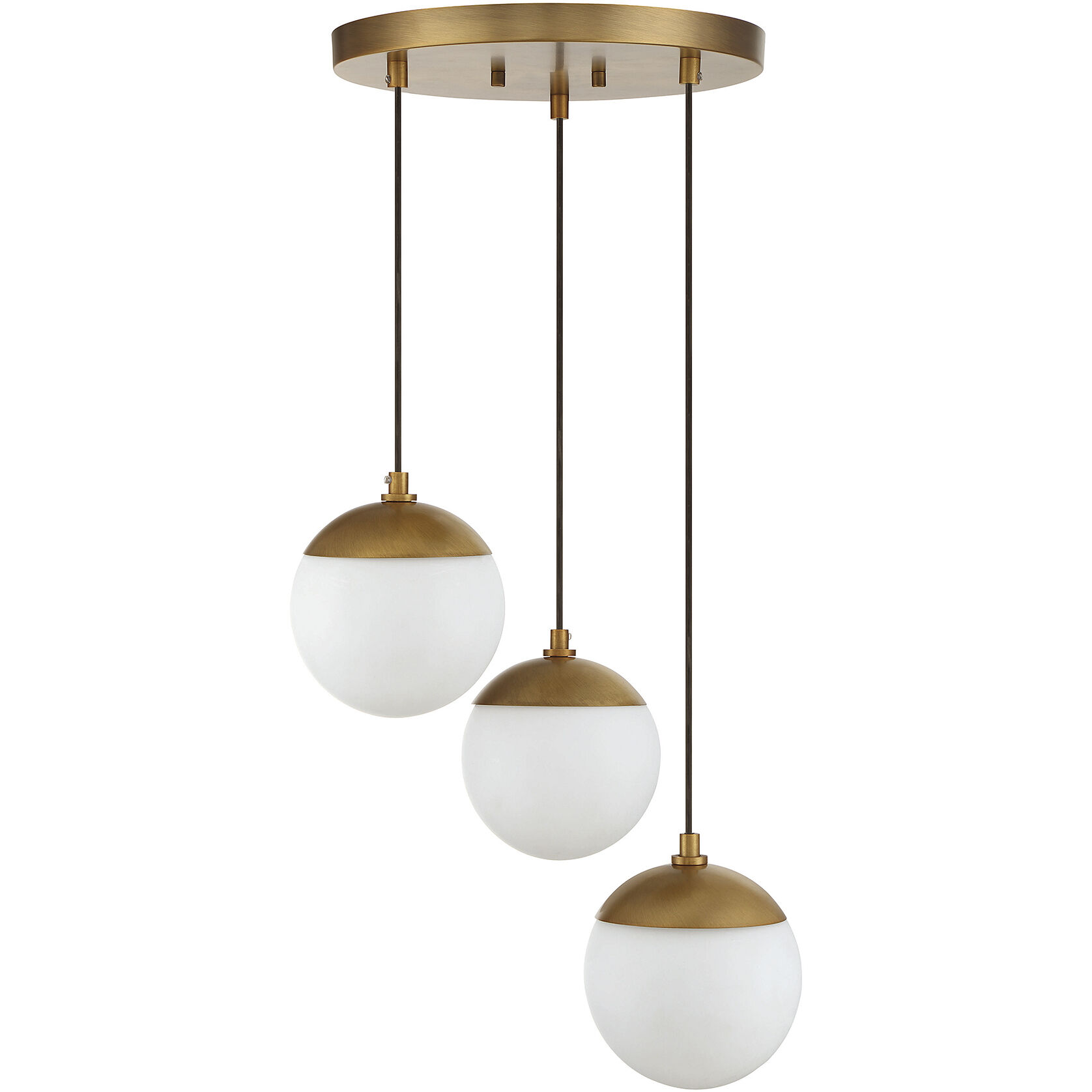 Mid-Century 3 Light 13 inch Natural Brass Chandelier Ceiling Light