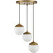 Mid-Century 3 Light 13 inch Natural Brass Chandelier Ceiling Light