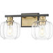 Oxley 2 Light 17.5 inch Matte Black and Brass Vanity Wall Light