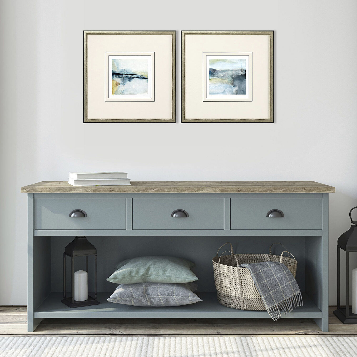 Abstract Blue and Black and Green and Yellow Framed Art