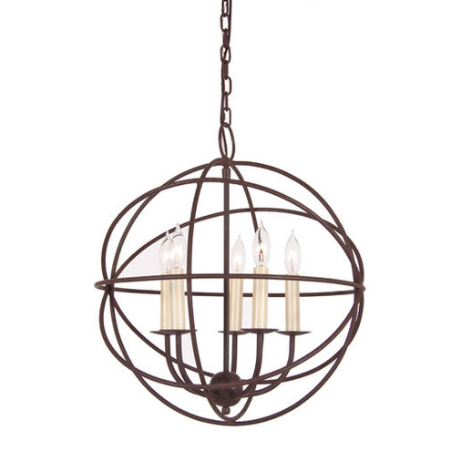 Globe 5 Light 18 inch Rust Chandelier Ceiling Light