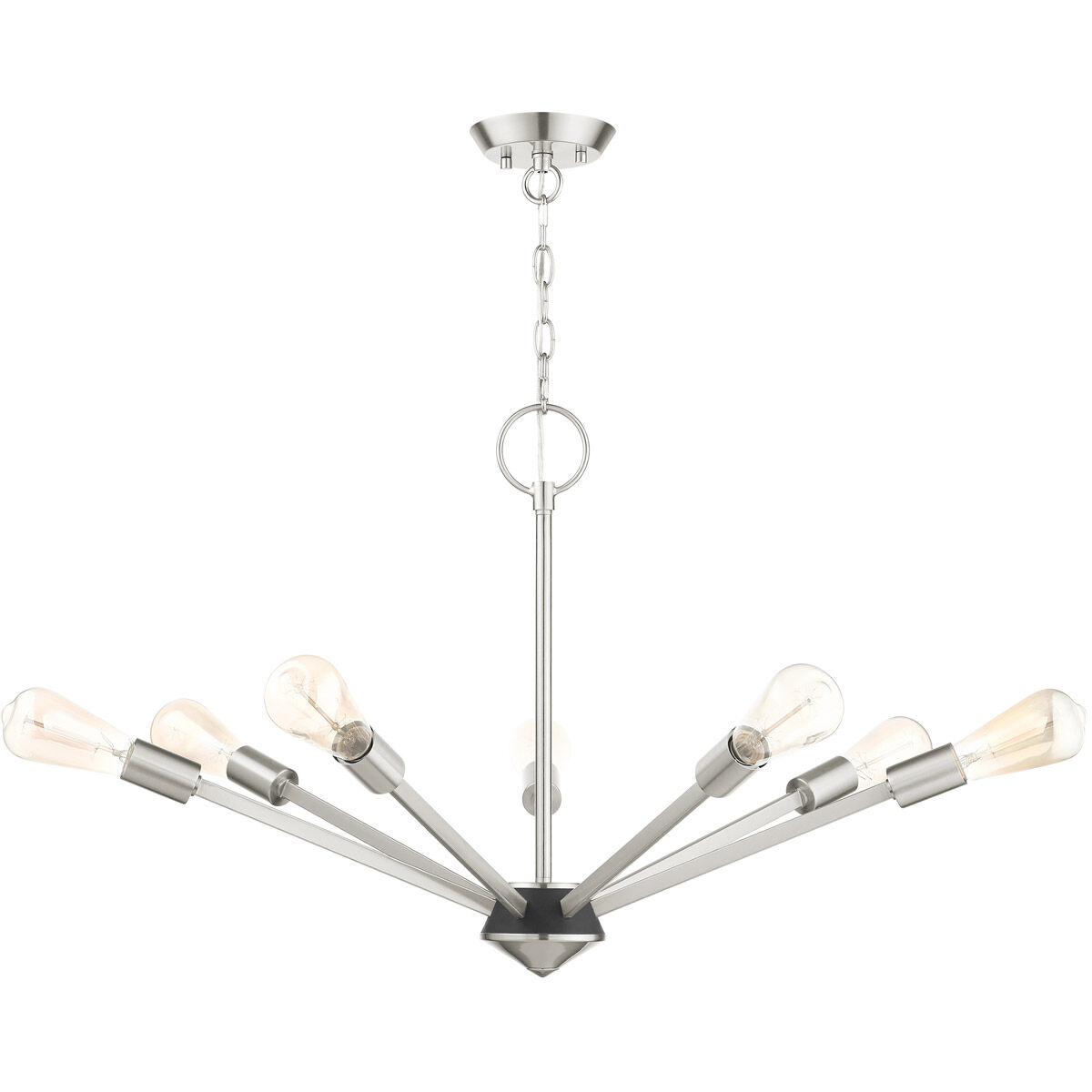 Prague 7 Light 29 inch Brushed Nickel with Black Accents Chandelier Ceiling Light