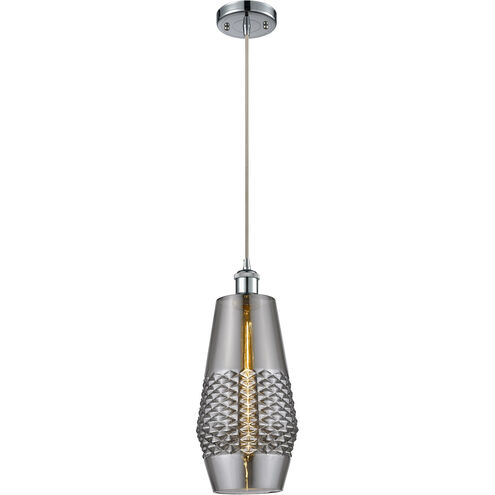 Ballston Windham LED 7 inch Polished Chrome Mini Pendant Ceiling Light in Plated Smoke Glass