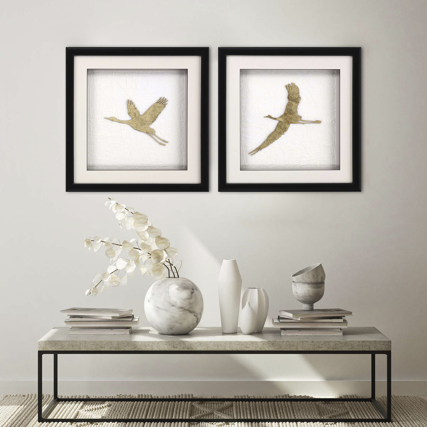 Flight of Gold Metallic and Black and White Framed Art, The Studio