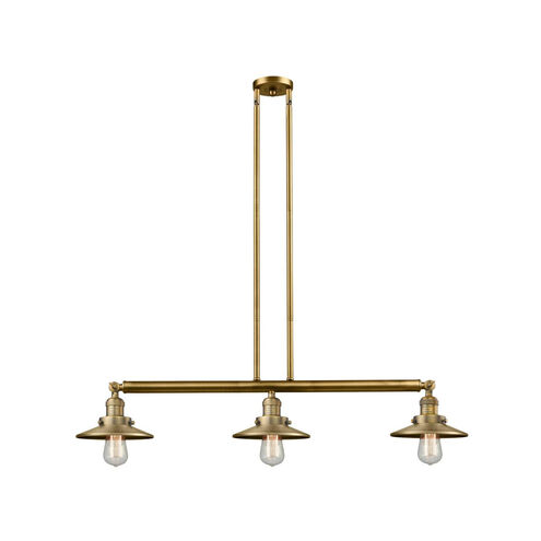 Franklin Restoration Railroad 3 Light 41 inch Brushed Brass Island Light Ceiling Light, Franklin Restoration