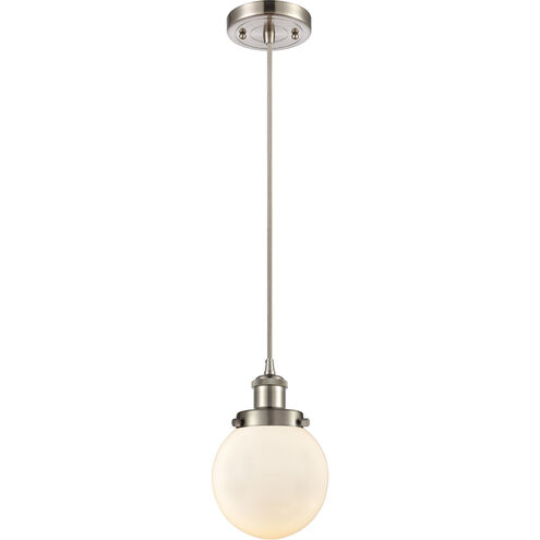 Ballston Beacon LED 6 inch Brushed Satin Nickel Mini Pendant Ceiling Light in Matte White Glass, Ballston
