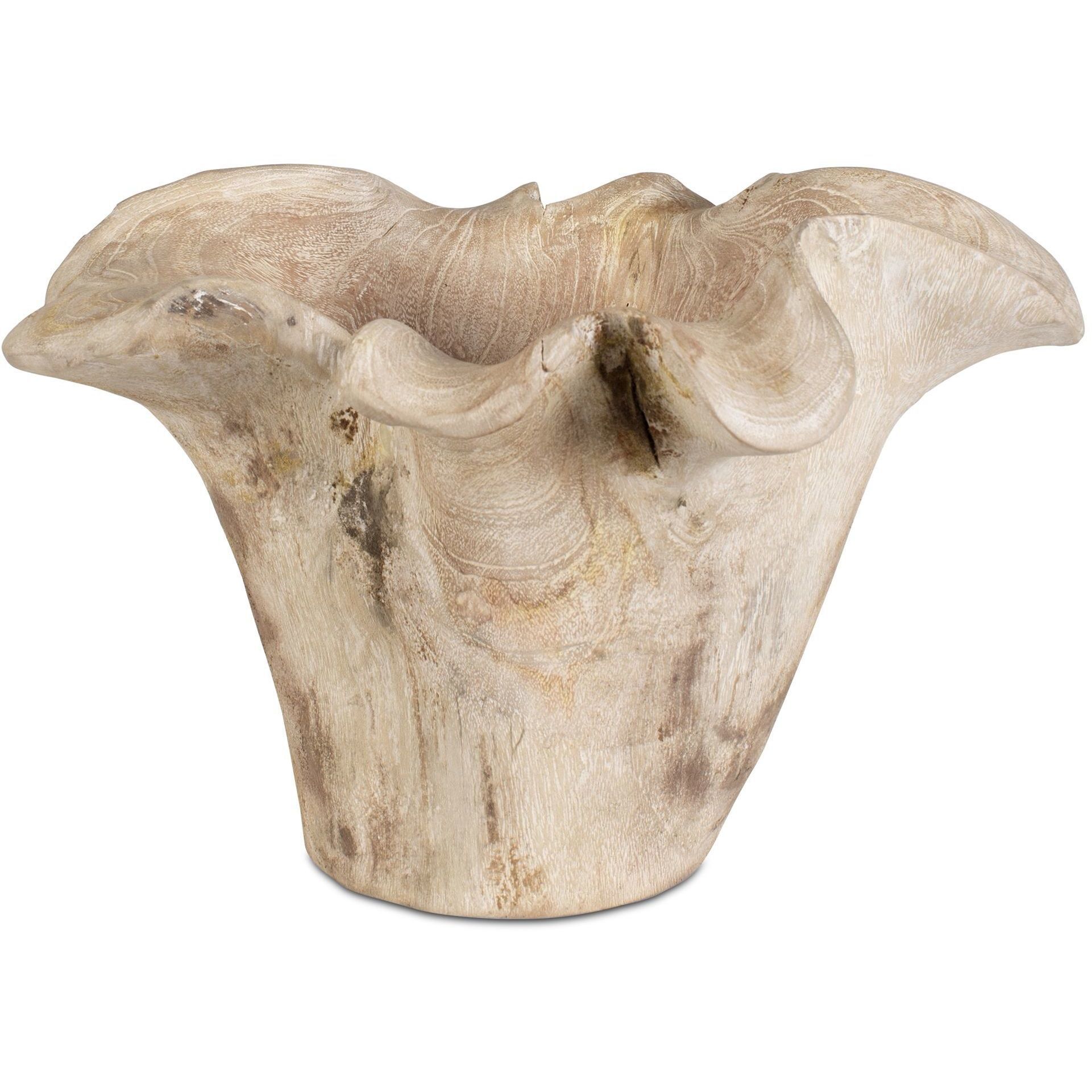 Teak Flow White-Washed Teak Wood Outdoor Bowl