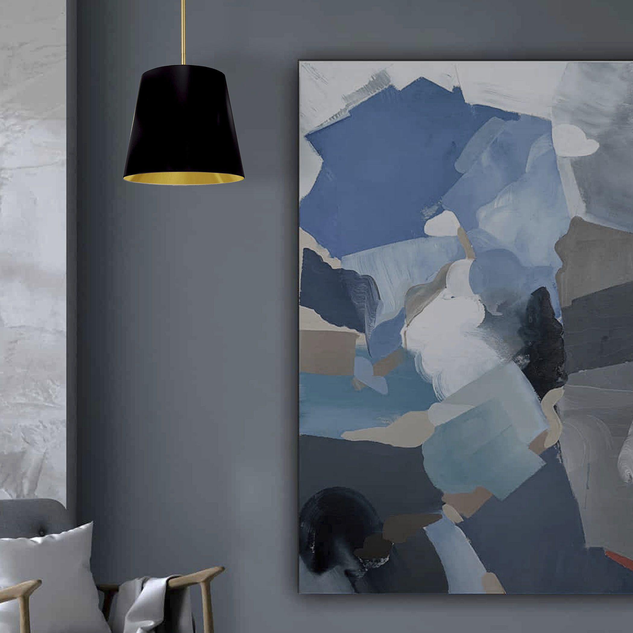 Oversized Drum 1 Light 14 inch Aged Brass Pendant Ceiling Light in Black/Gold Jewel Tone, Small