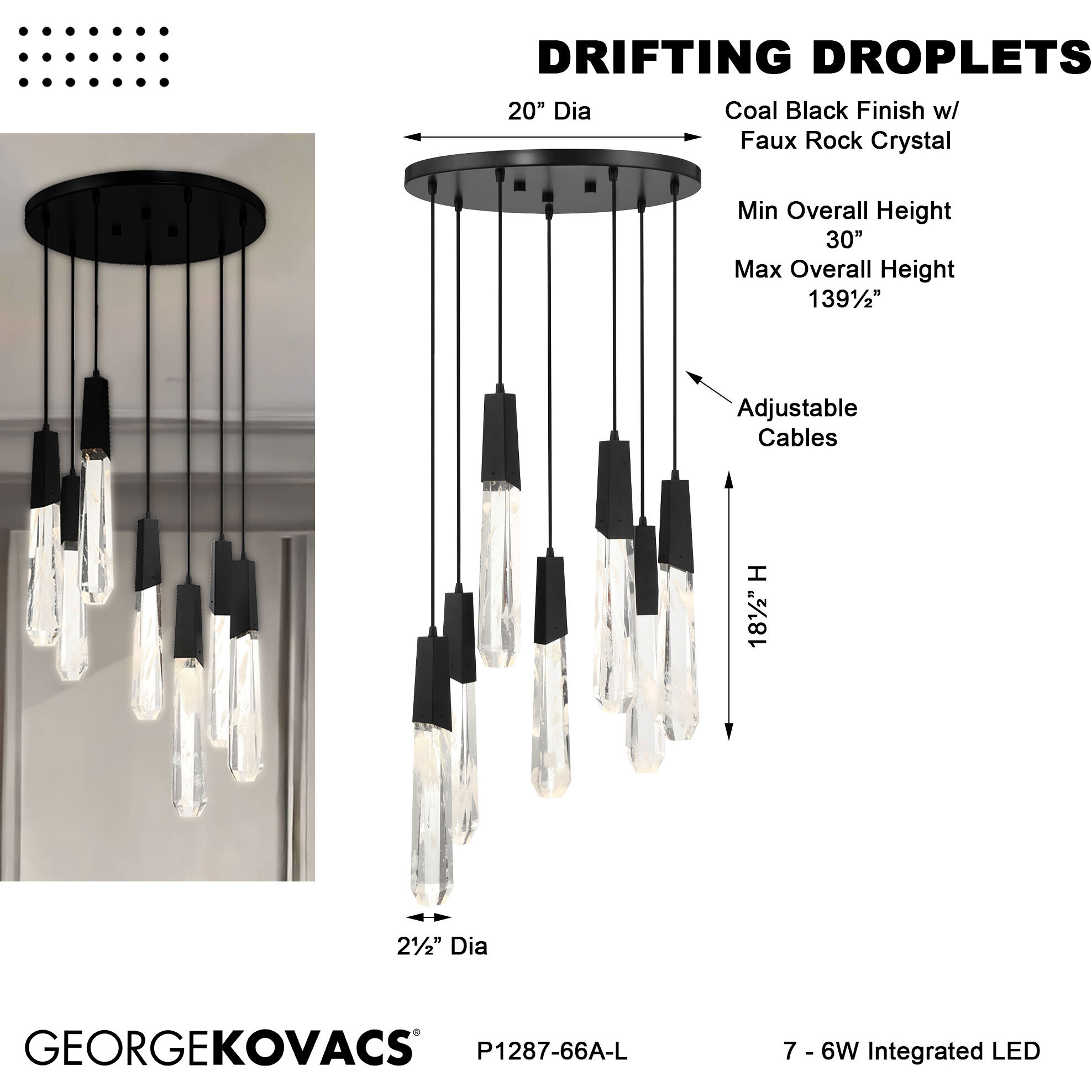 Drifting Droplets LED Coal Pan Pendant Ceiling Light
