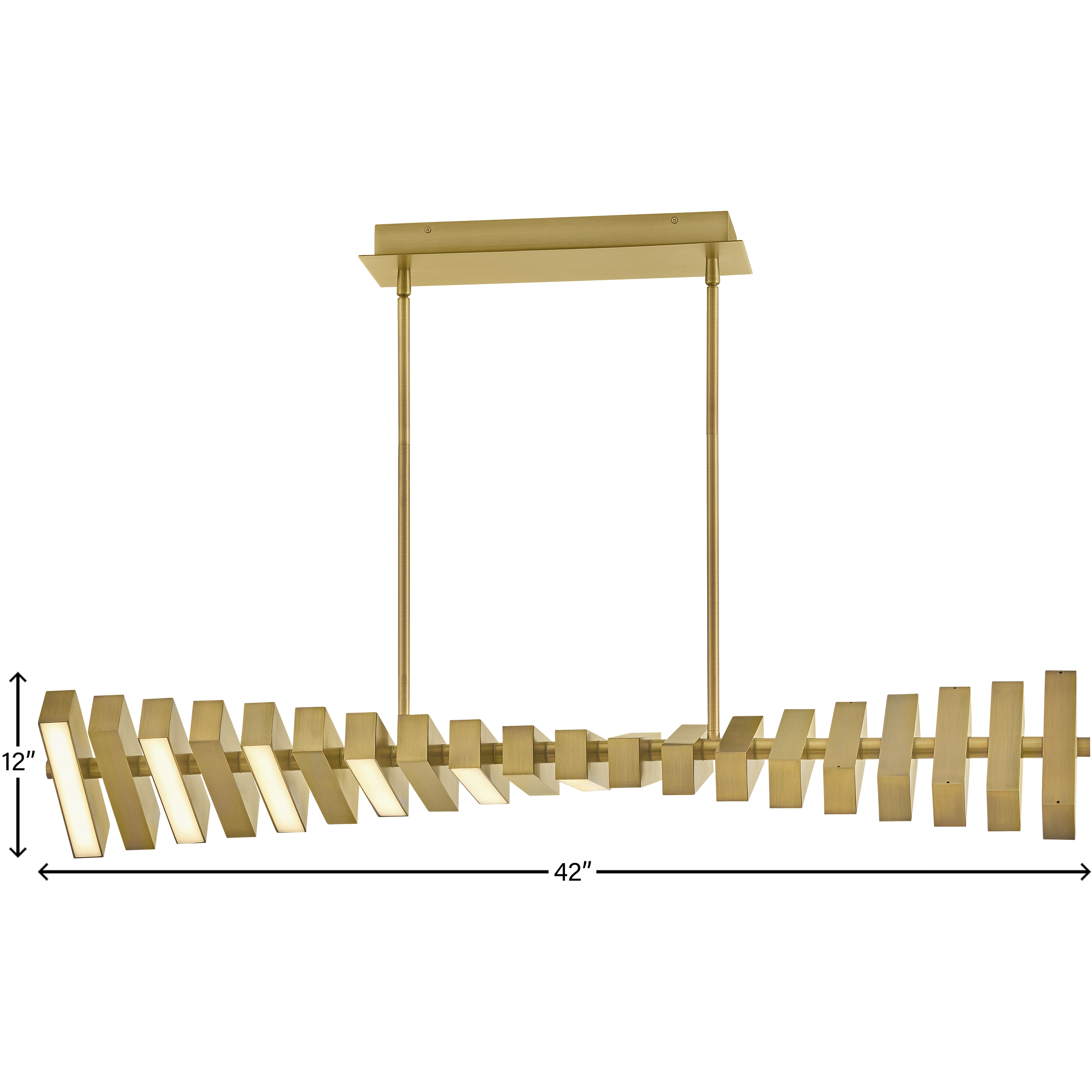 Stitch LED 42 inch Lacquered Brass Chandelier Ceiling Light, Linear & Oval