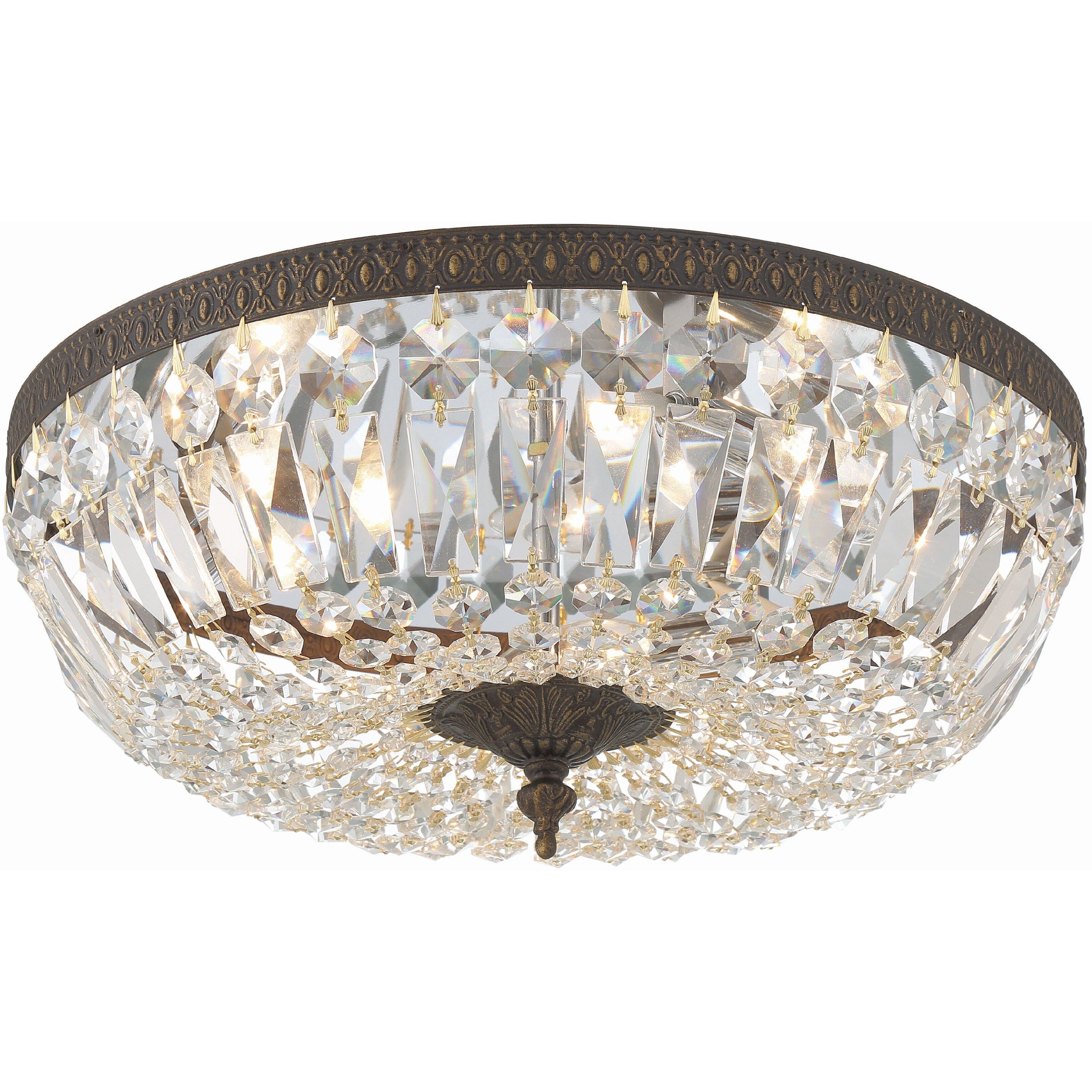 Waltham 3 Light 16 inch English Bronze Flush Ceiling Light in Clear Hand Cut