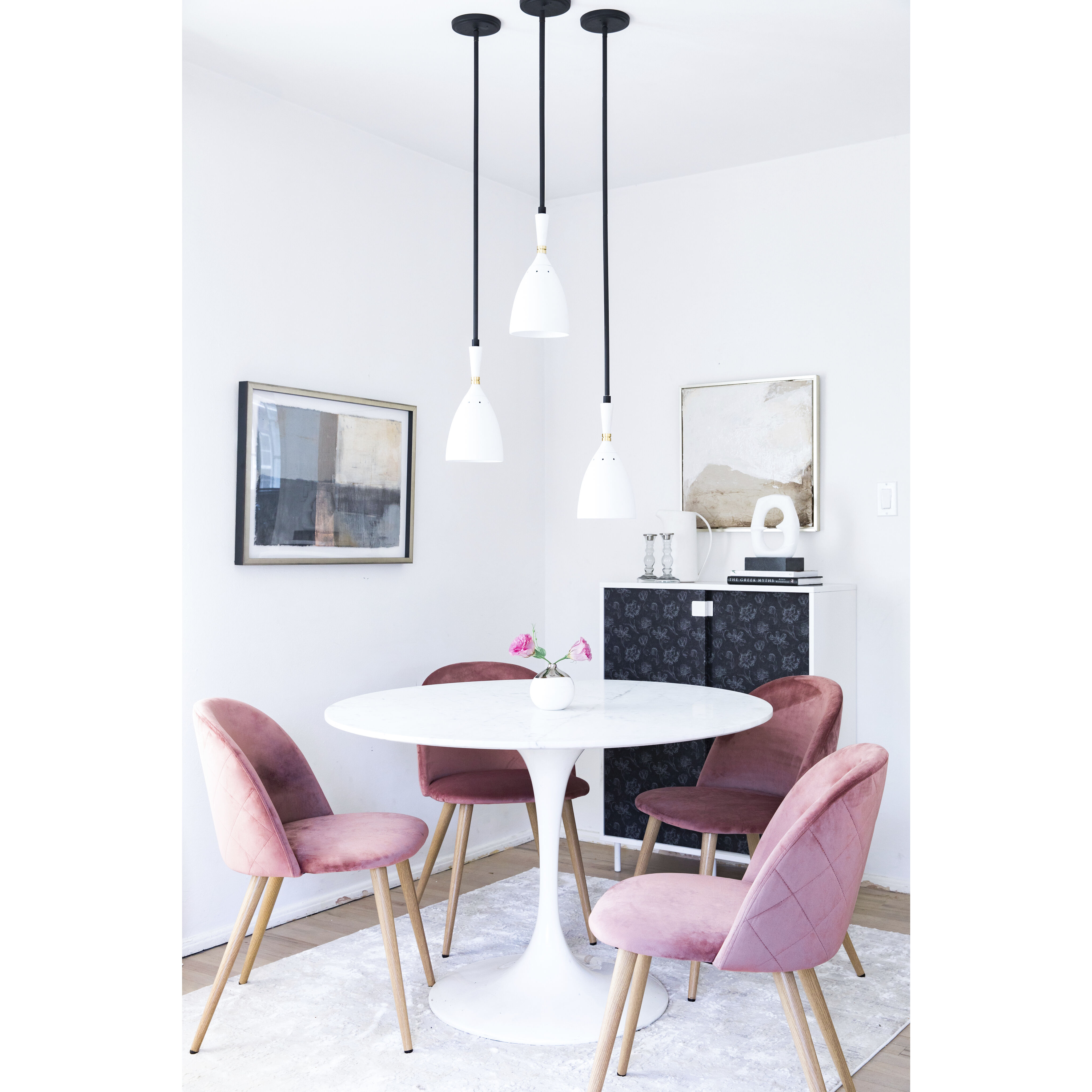 Utopia LED 6 inch Satin Black and Polished Brass Pendant Ceiling Light in Satin White Metal