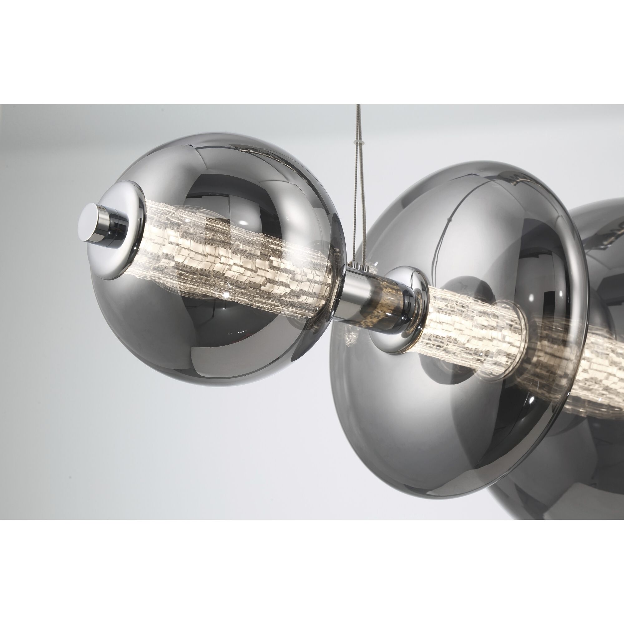 Atomo Linear Chandelier Ceiling Light in Chrome, Smoke