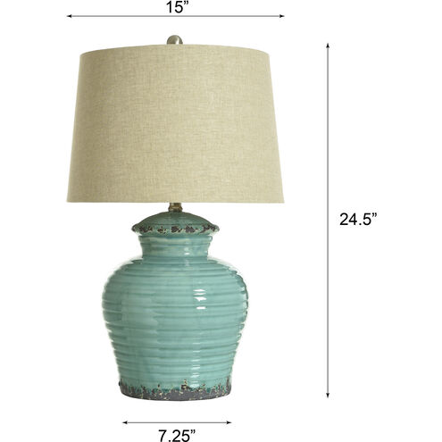 Signature 24.5 inch 100.00 watt Turquoise and Distressed Black with Beige Table Lamp Portable Light