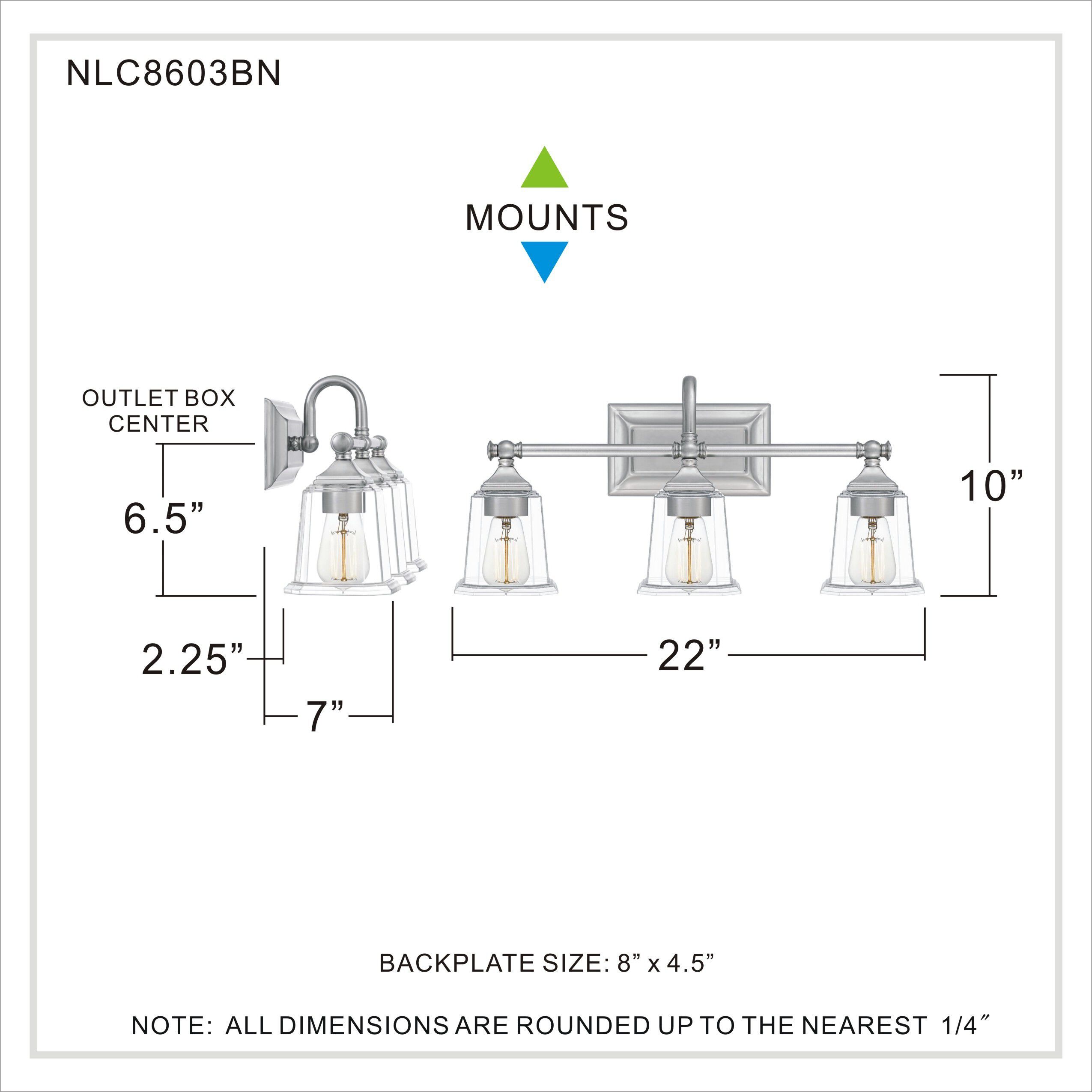 Nicholas 3 Light 22 inch Brushed Nickel Bath Light Wall Light