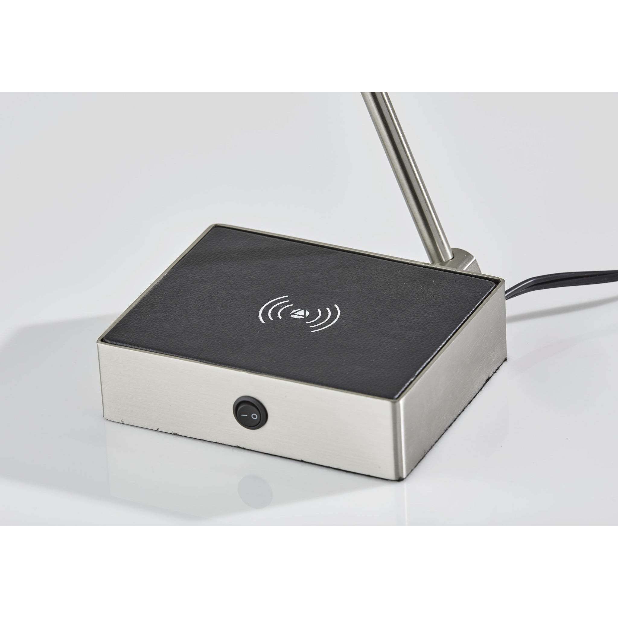 Sawyer 17 inch 7.00 watt Brushed steel with black leather Wireless Charging Desk Lamp Portable Light, with AdessoCharge