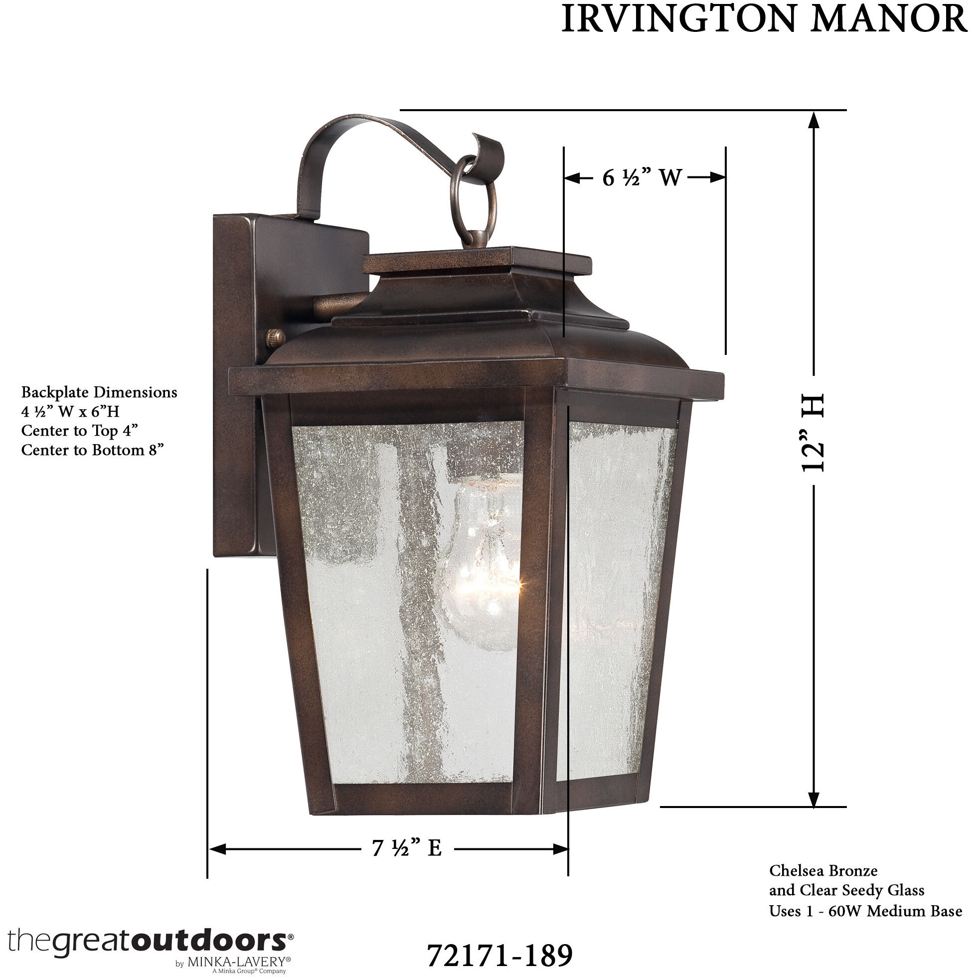 Irvington Manor Outdoor Wall Mount in Incandescent, Clear Seeded Glass, The Great Outdoors